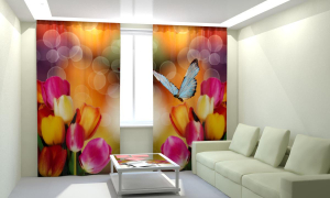 картинка Фотошторы Тюльпаны с бабочкой магазин Рим-Декор 