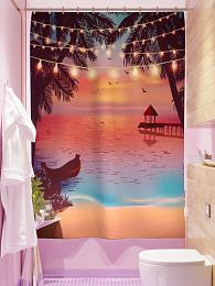 картинка Фотоштора для ванной Закат на пляже 2 от магазина Рим-Декор