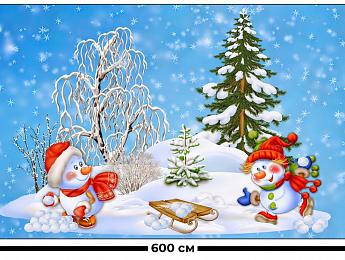 картинка Занавес Снеговики играют от магазина Рим-Декор