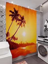 картинка Фотоштора для ванной Закат на пляже от магазина Рим-Декор