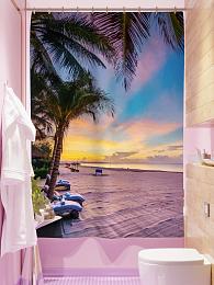 картинка Фотоштора для ванной Рассвет на пляже от магазина Рим-Декор