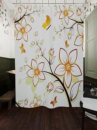 картинка Фотоштора для ванной Бабочки и белые цветы от магазина Рим-Декор