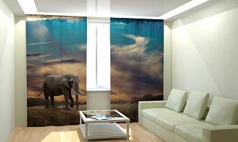картинка Фотошторы Слон в саванне от магазина Рим-Декор