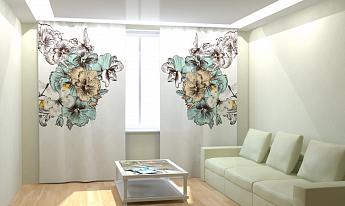 картинка Фотошторы Фиалки и бабочки от магазина Рим-Декор