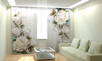 картинка Фотошторы Бабочки и ветви роз  от магазина Рим-Декор