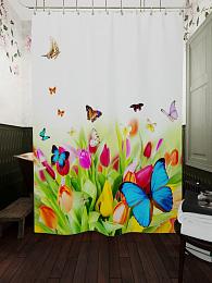 картинка Фотоштора для ванной Бабочки на цветах от магазина Рим-Декор