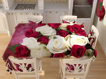 картинка Фотоскатерть Бело-бордовый букет роз от магазина Рим-Декор
