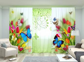 картинка Комплект Бабочки на тюльпанах + Зелёные узоры с бабочками от магазина Рим-Декор