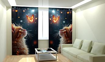 картинка Фотошторы Котенок и бабочка от магазина Рим-Декор