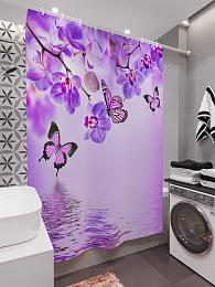 картинка Фотоштора для ванной Бабочки у воды с орхидеями от магазина Рим-Декор