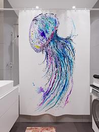 картинка Фотоштора для ванной Голубая медуза от магазина Рим-Декор