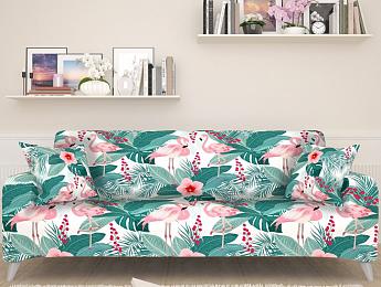 картинка Чехол для дивана Пальмы и фламинго от магазина Рим-Декор