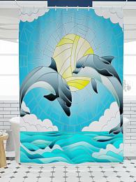 картинка Фотоштора для ванной Витраж дельфины от магазина Рим-Декор
