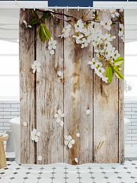 картинка Фотоштора для ванной Весенние цветы на деревянном фоне от магазина Рим-Декор