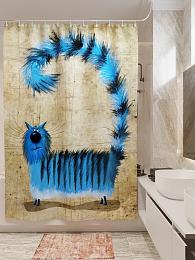картинка Фотоштора для ванной Синяя полосатая кошка от магазина Рим-Декор